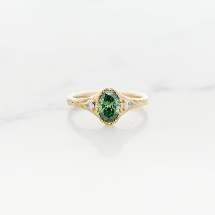Green Diamond in an Engraved Band