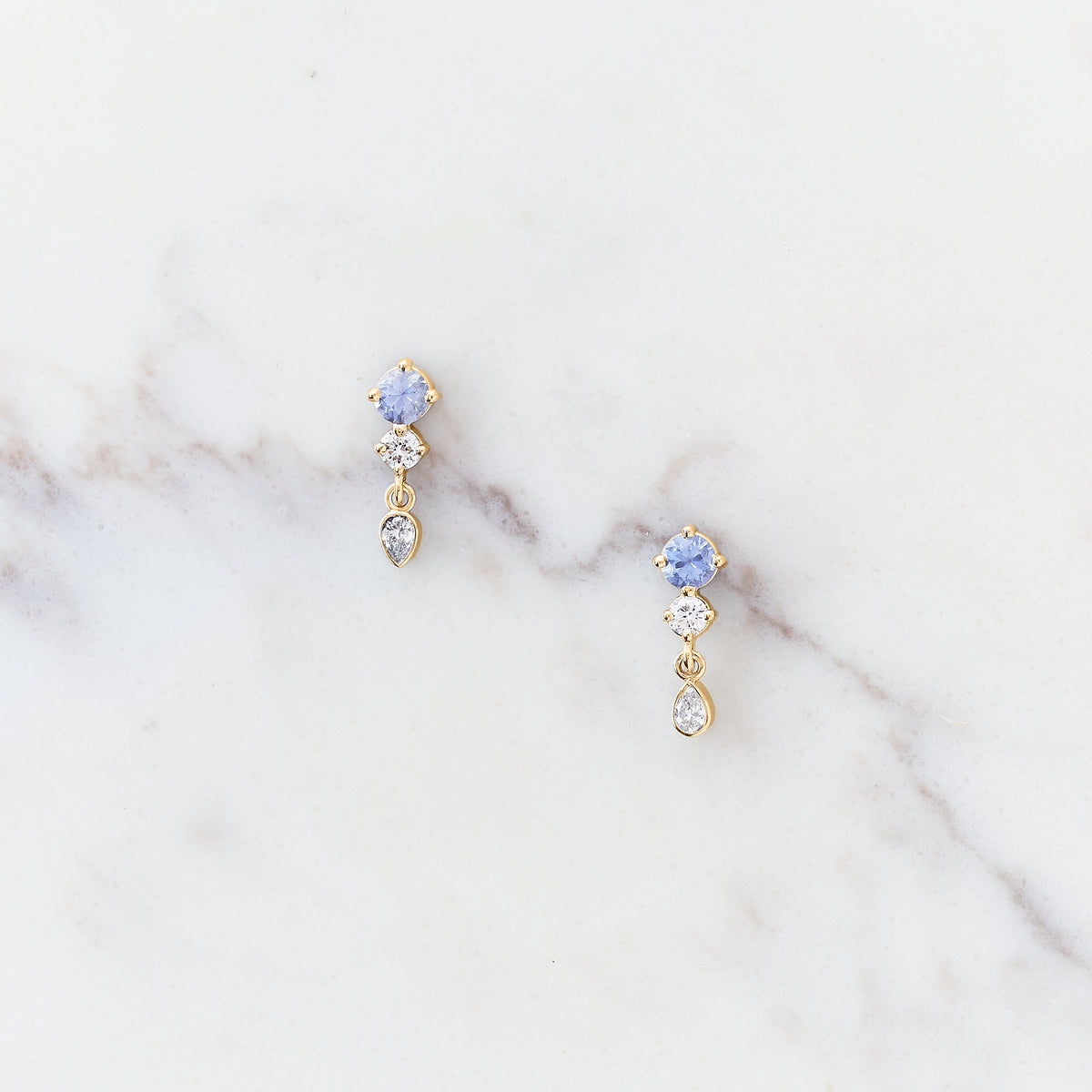 Pale Blue Sapphire & Lab Diamond Waterlily Earrings