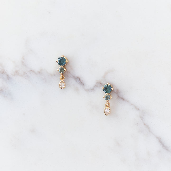 Green Sapphire & Lab Diamond Waterlily Earrings