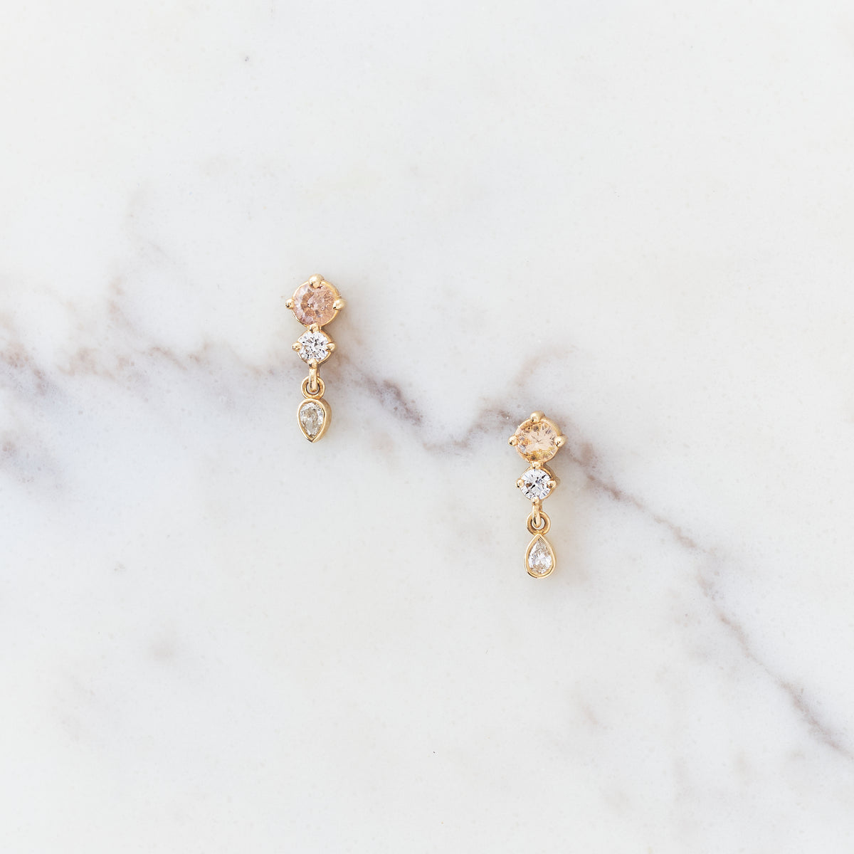 Peach Sapphire & Lab Diamond Waterlily Earrings