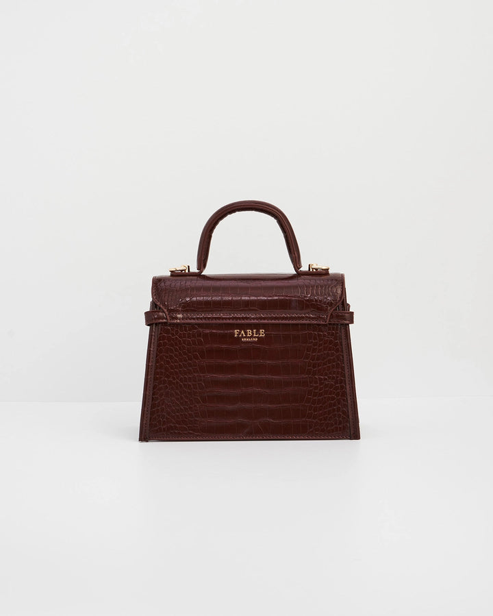 Eliza Small Top Handle Tote in Burgundy Croc