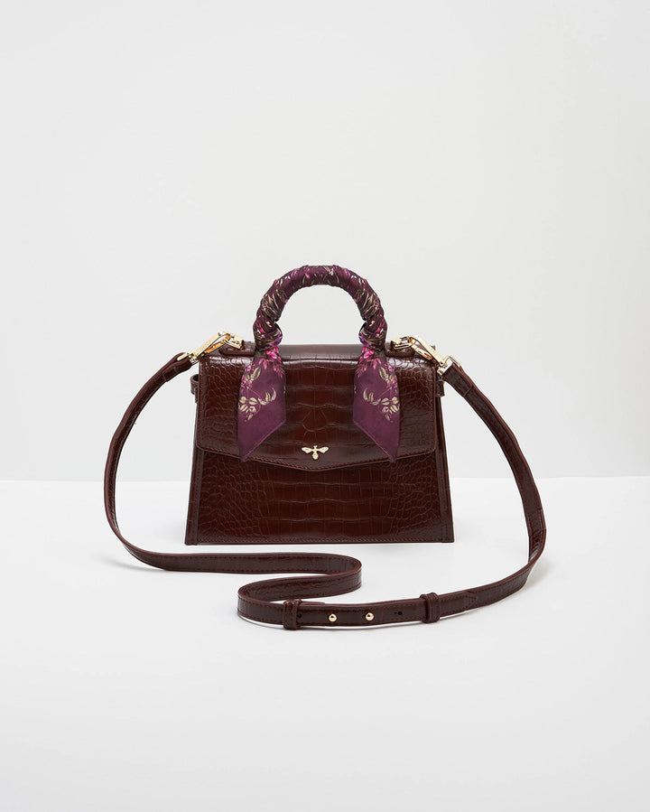 Eliza Small Top Handle Tote in Burgundy Croc