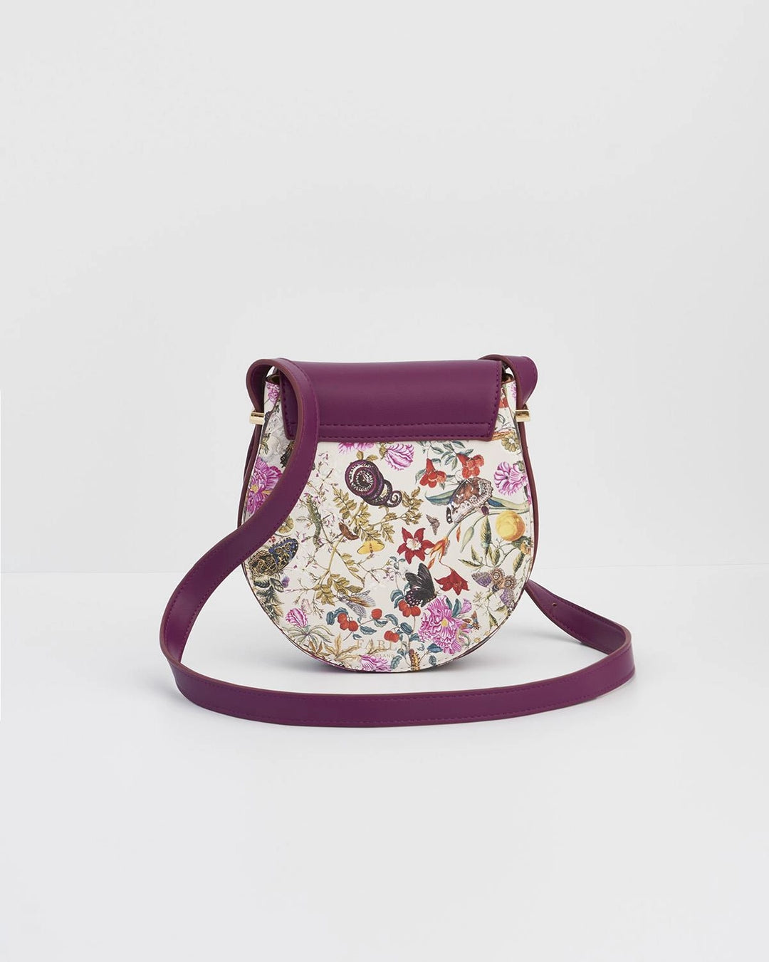 Fable Floral Engravings Plum Saddle Purse