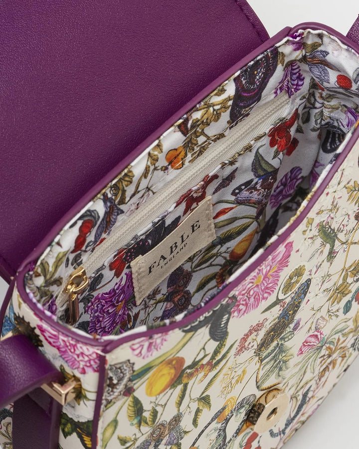 Fable Floral Engravings Plum Saddle Purse