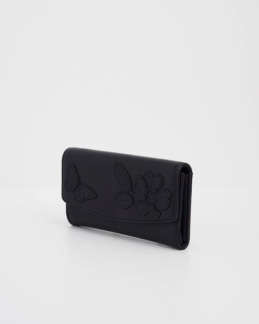 Floral Applique Long Wallet in Navy