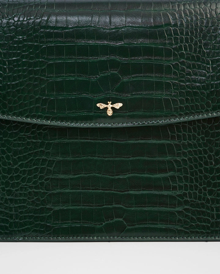 Eliza Top Handle Tote in Forest Green Croc