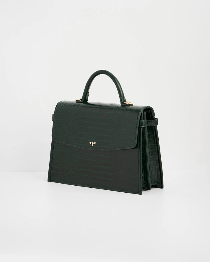 Eliza Top Handle Tote in Forest Green Croc