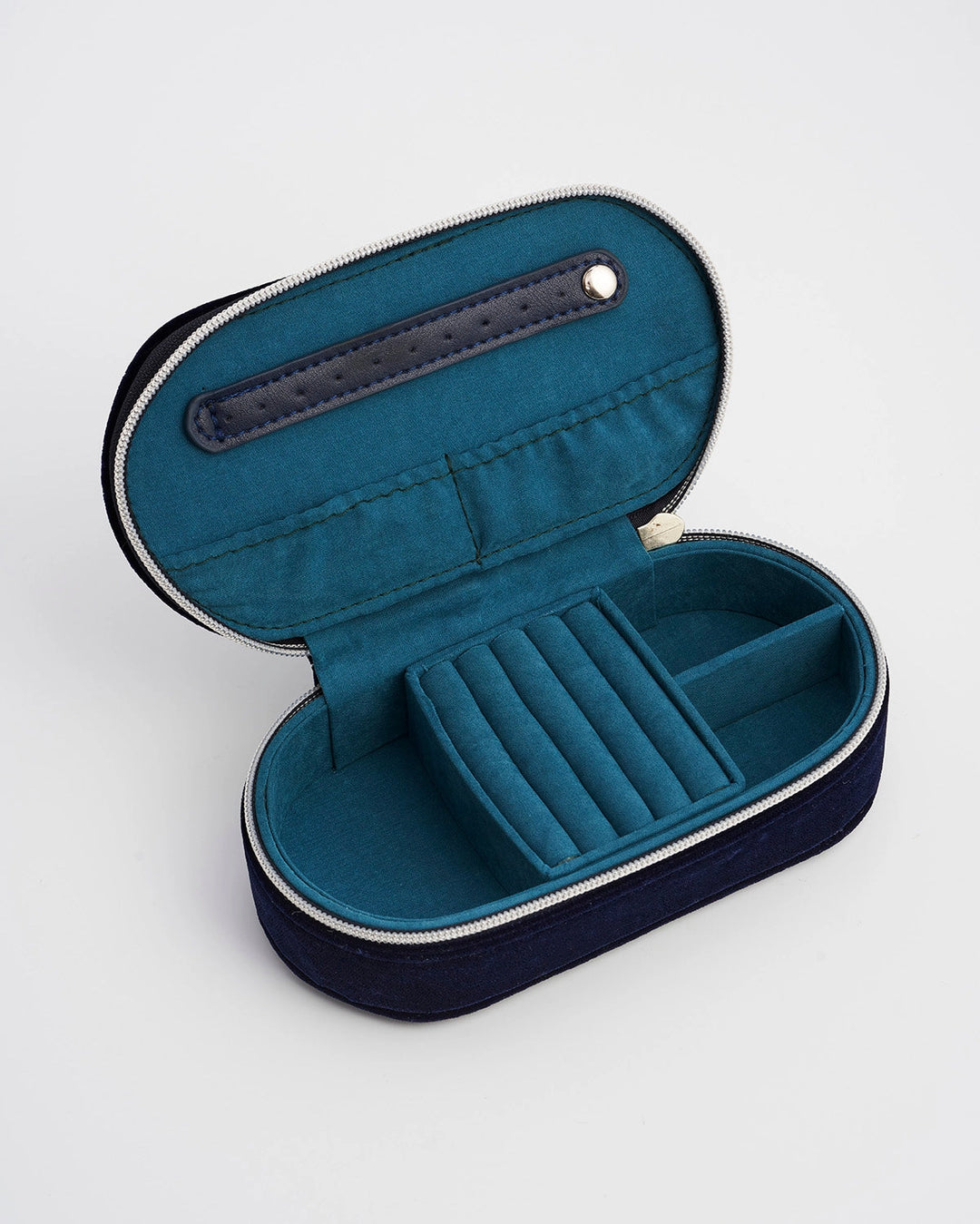 Night Sky Embroidered Oval Jewelry Box in Navy Velvet