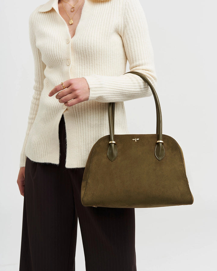 Amelia Shoulder Bag in Khaki Suedette
