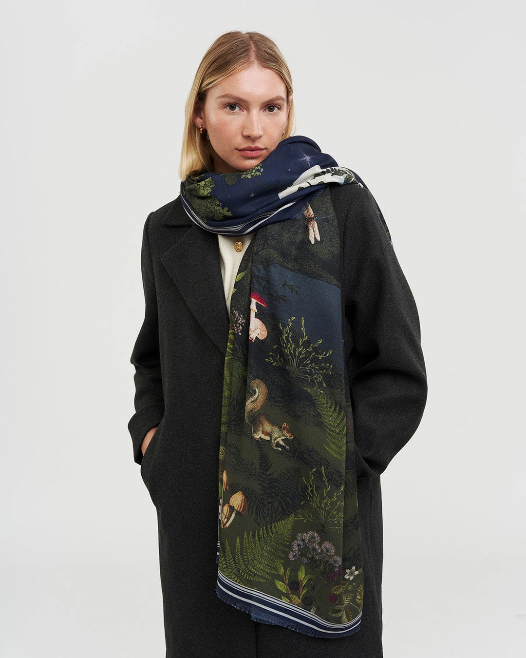 Woodland Meadow Large Scarf in Navy