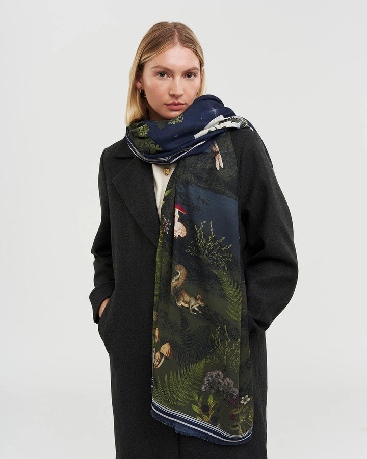 Woodland Meadow Large Scarf in Navy