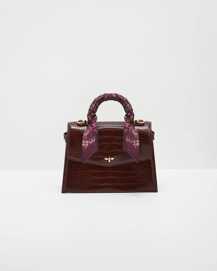 Eliza Small Top Handle Tote in Burgundy Croc