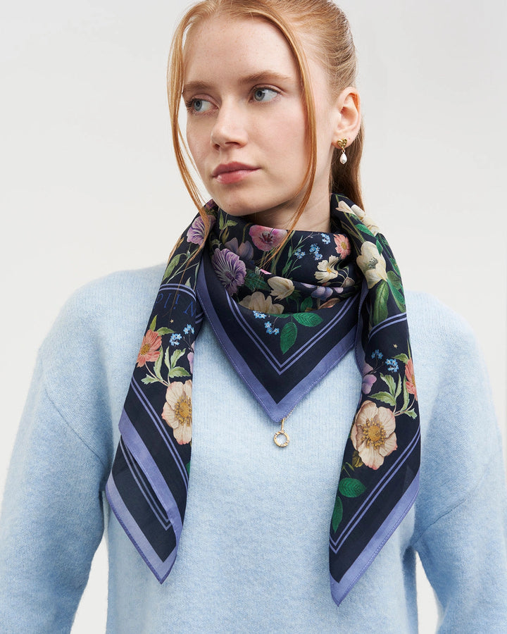 Selene Narrative Medium Square Scarf in Navy