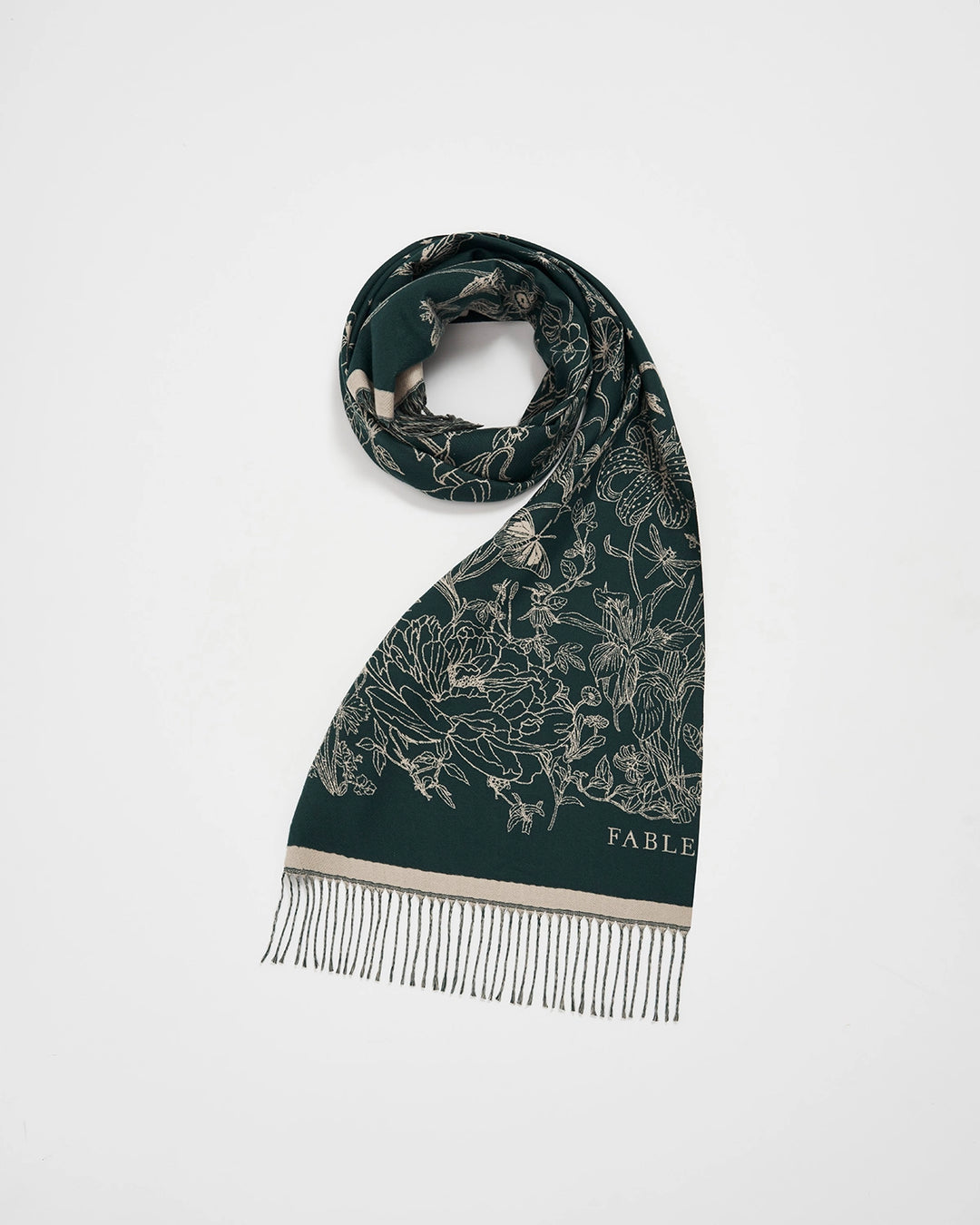Midnight Garden Long Jacquard Scarf in Green