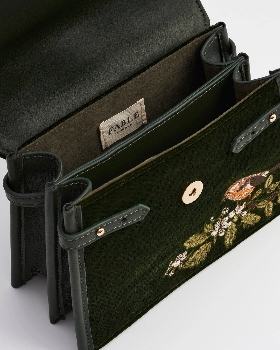 Eliza Wren Embroidered Top Handle Purse in Green Velvet