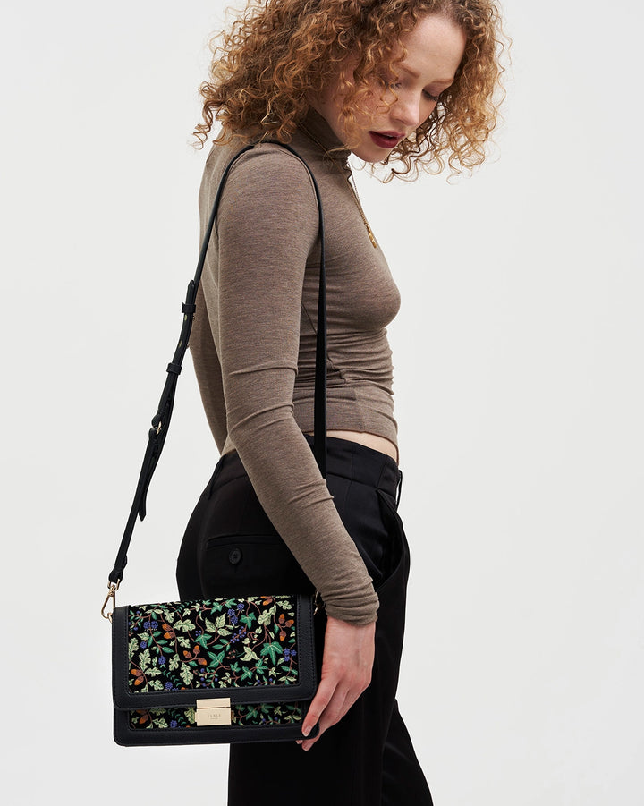 Fable Cathy Black Embroidered Fold Over Bag