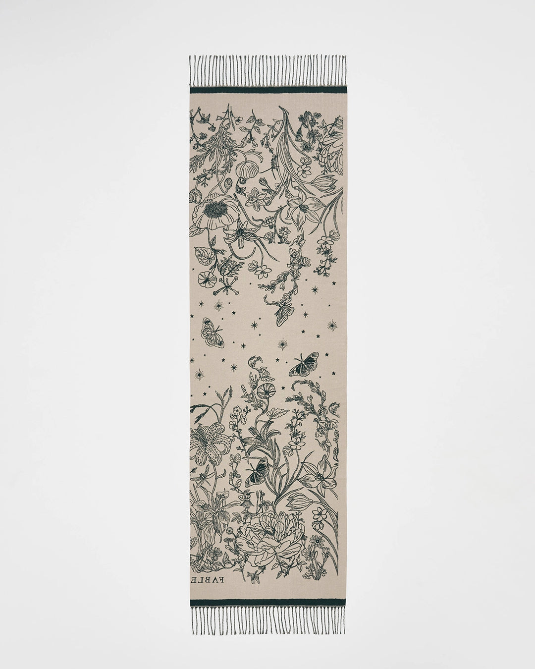 Midnight Garden Long Jacquard Scarf in Green