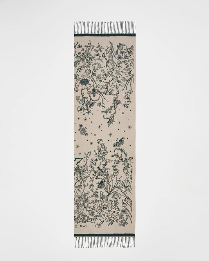 Midnight Garden Long Jacquard Scarf in Green