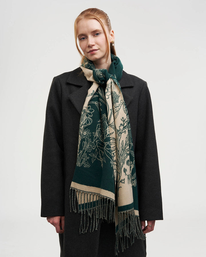 Midnight Garden Long Jacquard Scarf in Green