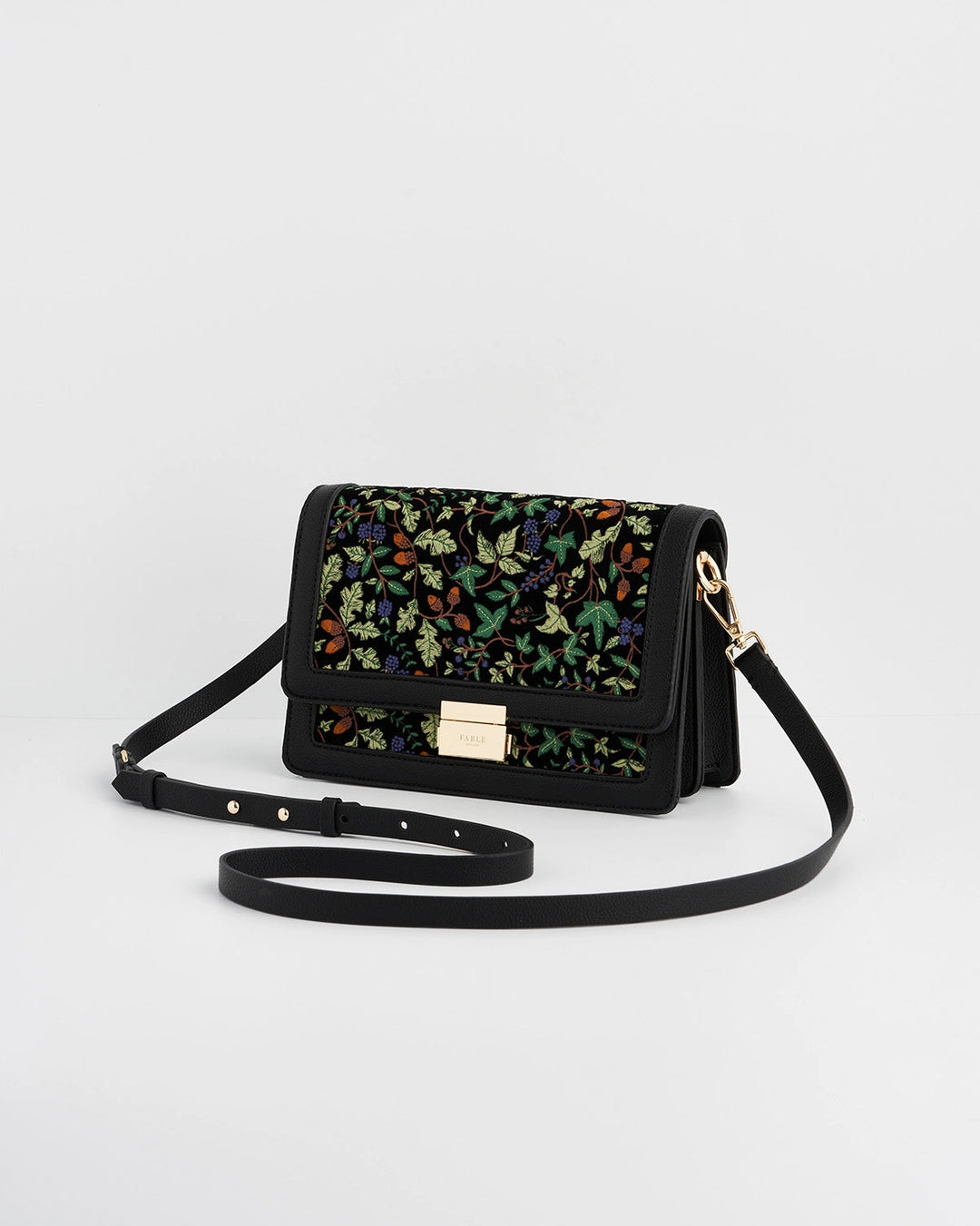 Fable Cathy Black Embroidered Fold Over Bag