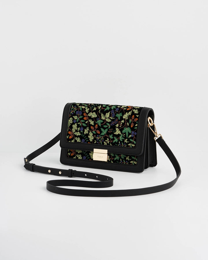 Fable Cathy Black Embroidered Fold Over Bag