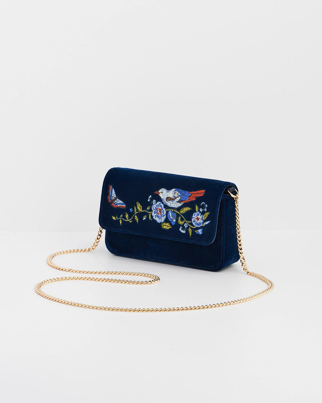 Sophia Nightingale Embroidered Clutch in Sapphire Velvet