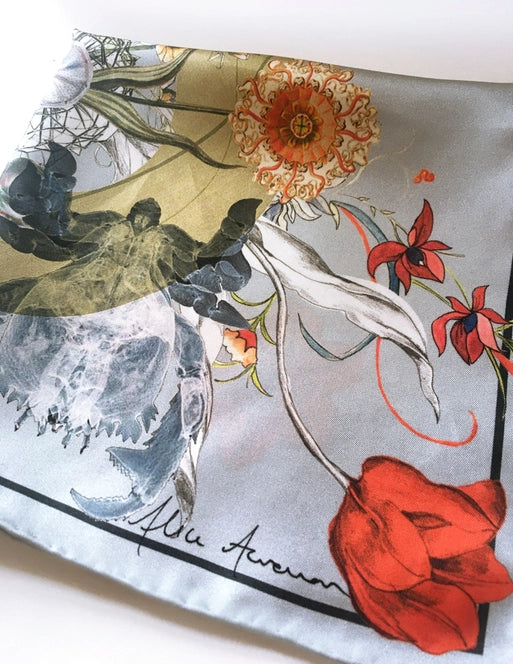 Pale Blue Luxury Silk Square Handkerchief 'evolution' Print