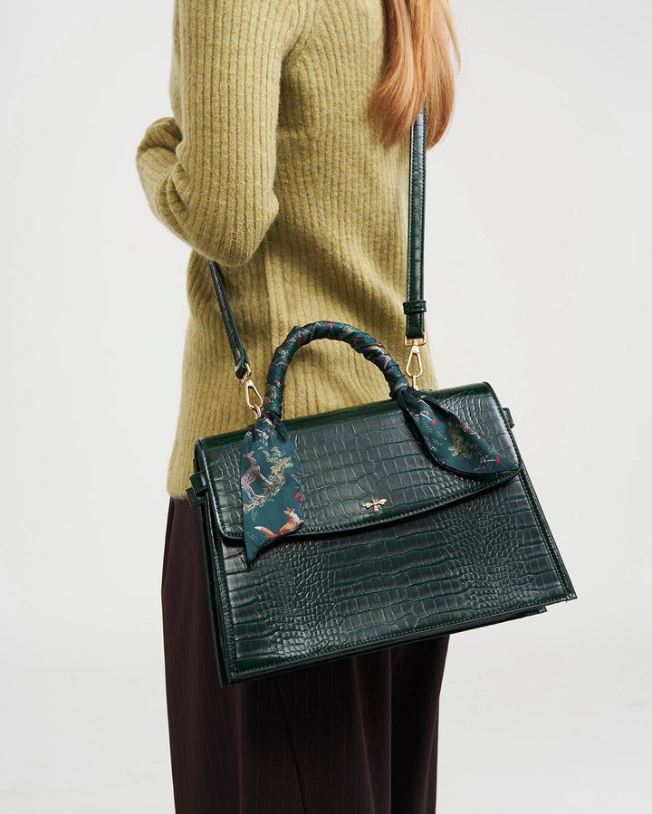 Eliza Top Handle Tote in Forest Green Croc