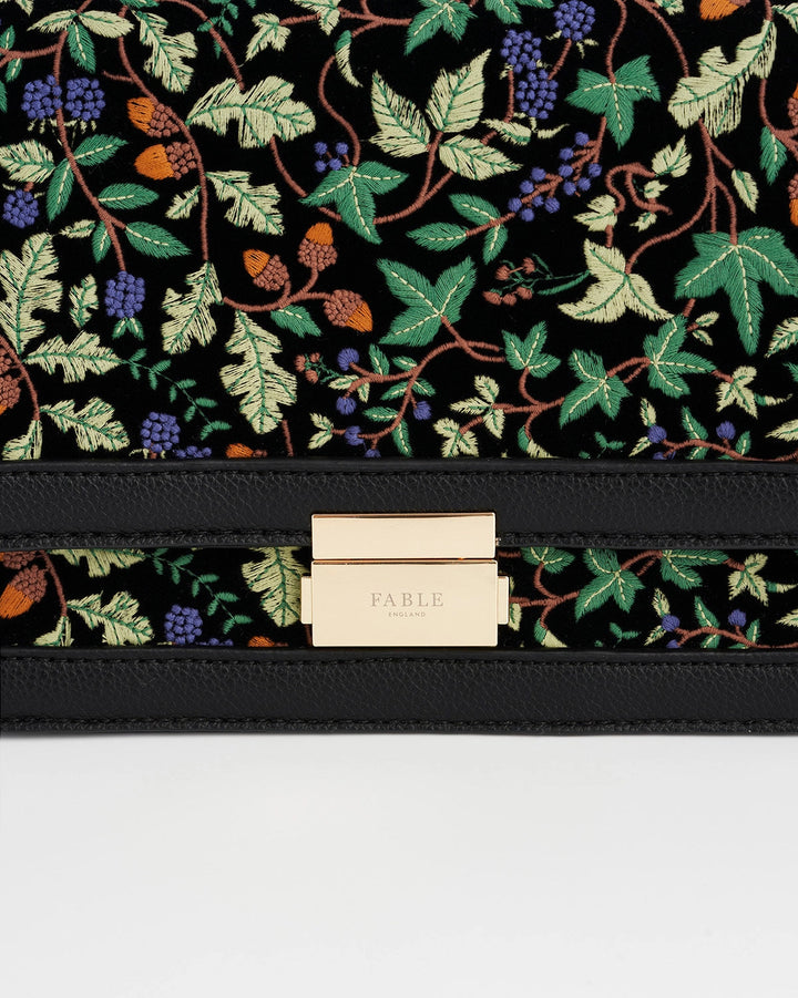 Fable Cathy Black Embroidered Fold Over Bag