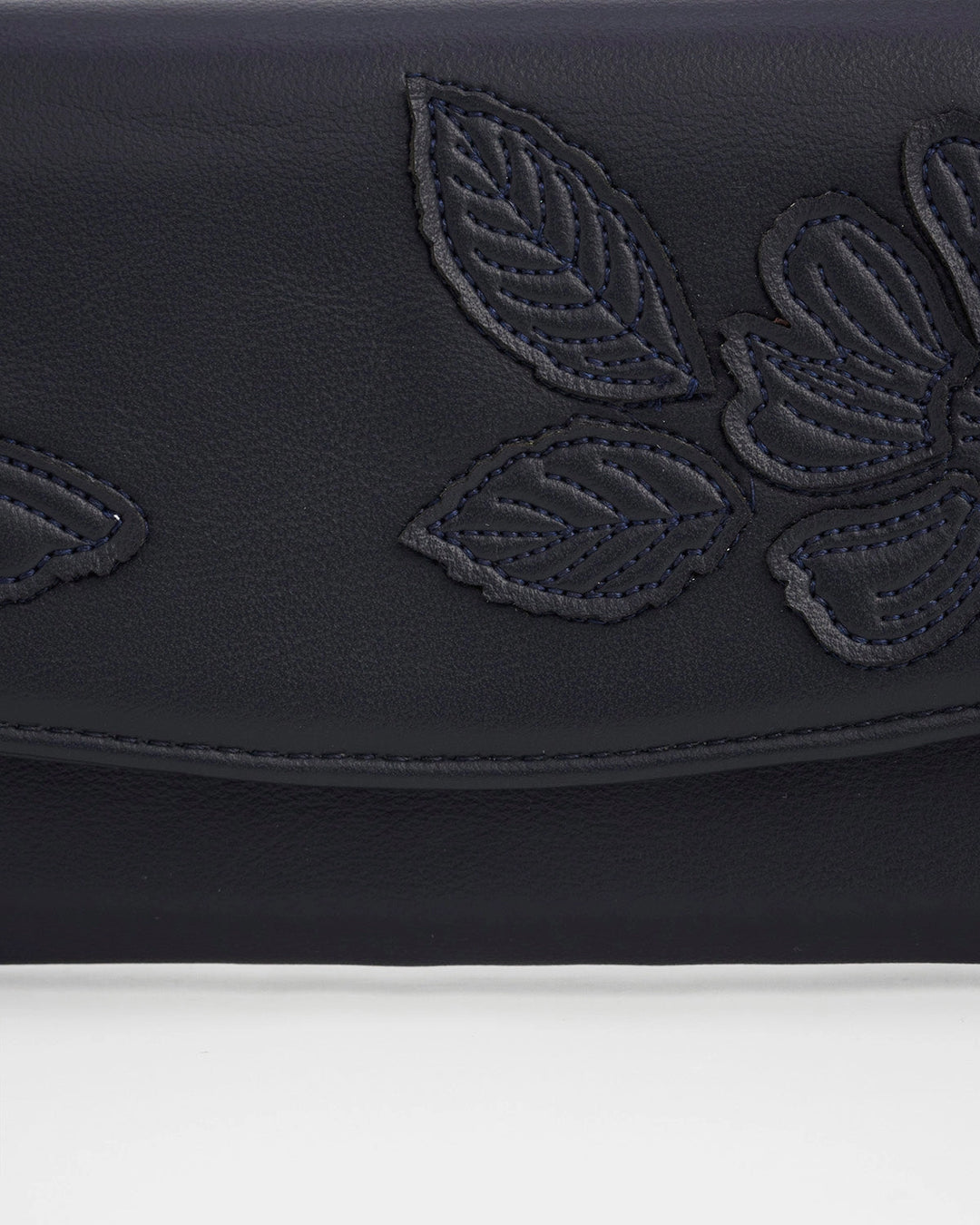 Floral Applique Long Wallet in Navy