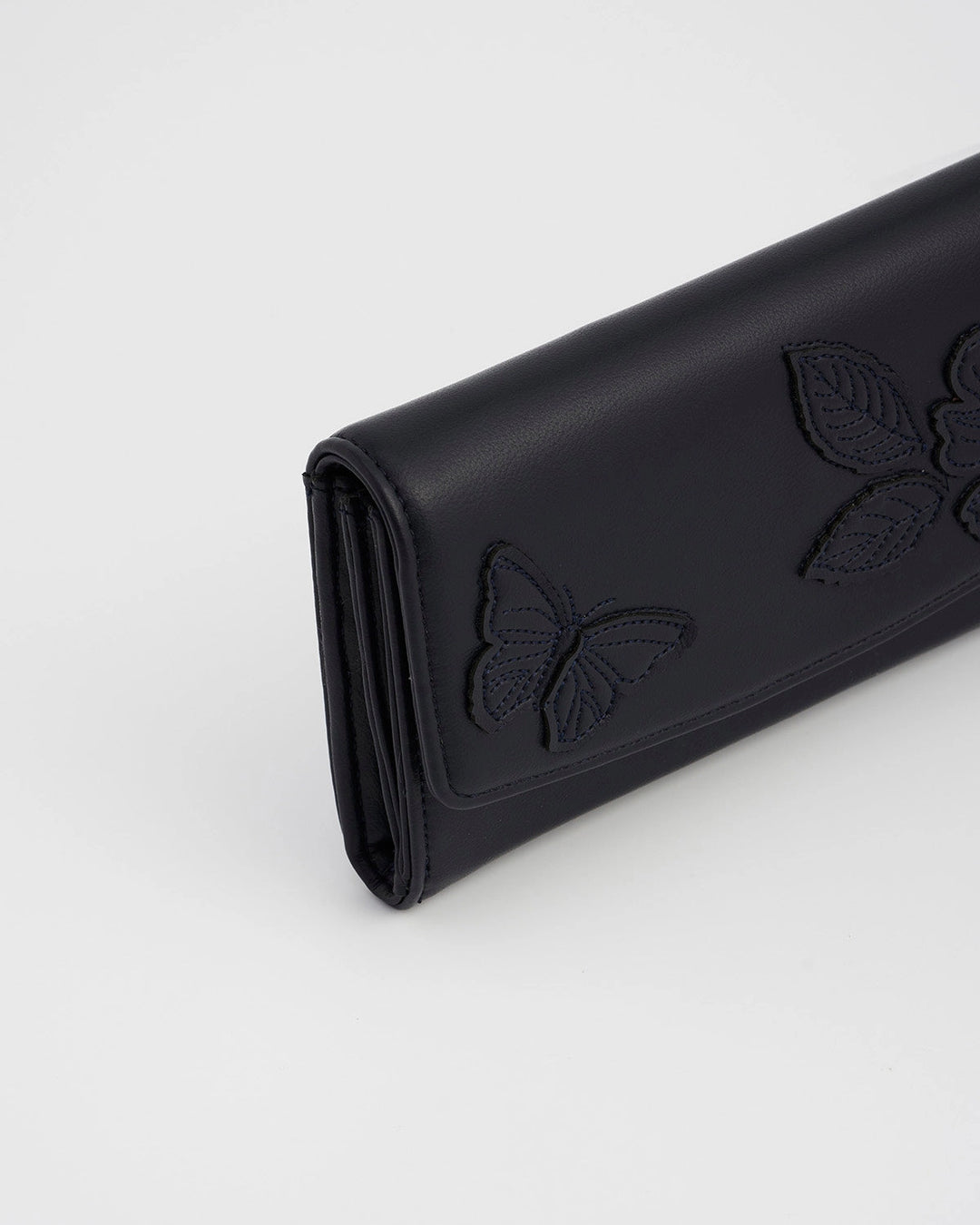 Floral Applique Long Wallet in Navy