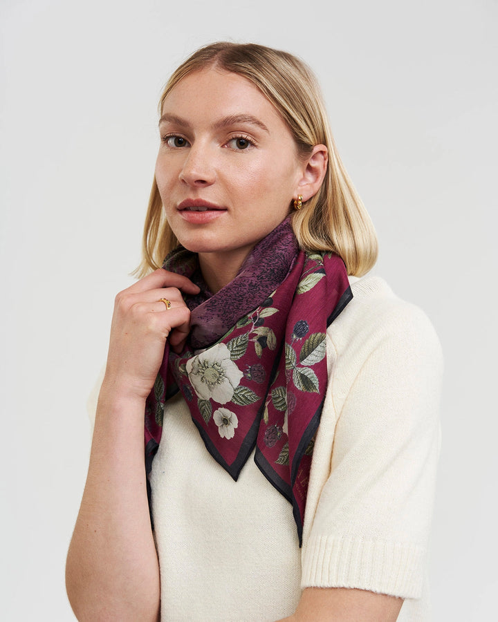 Orla Narrative Medium Square Scarf in Burgundy
