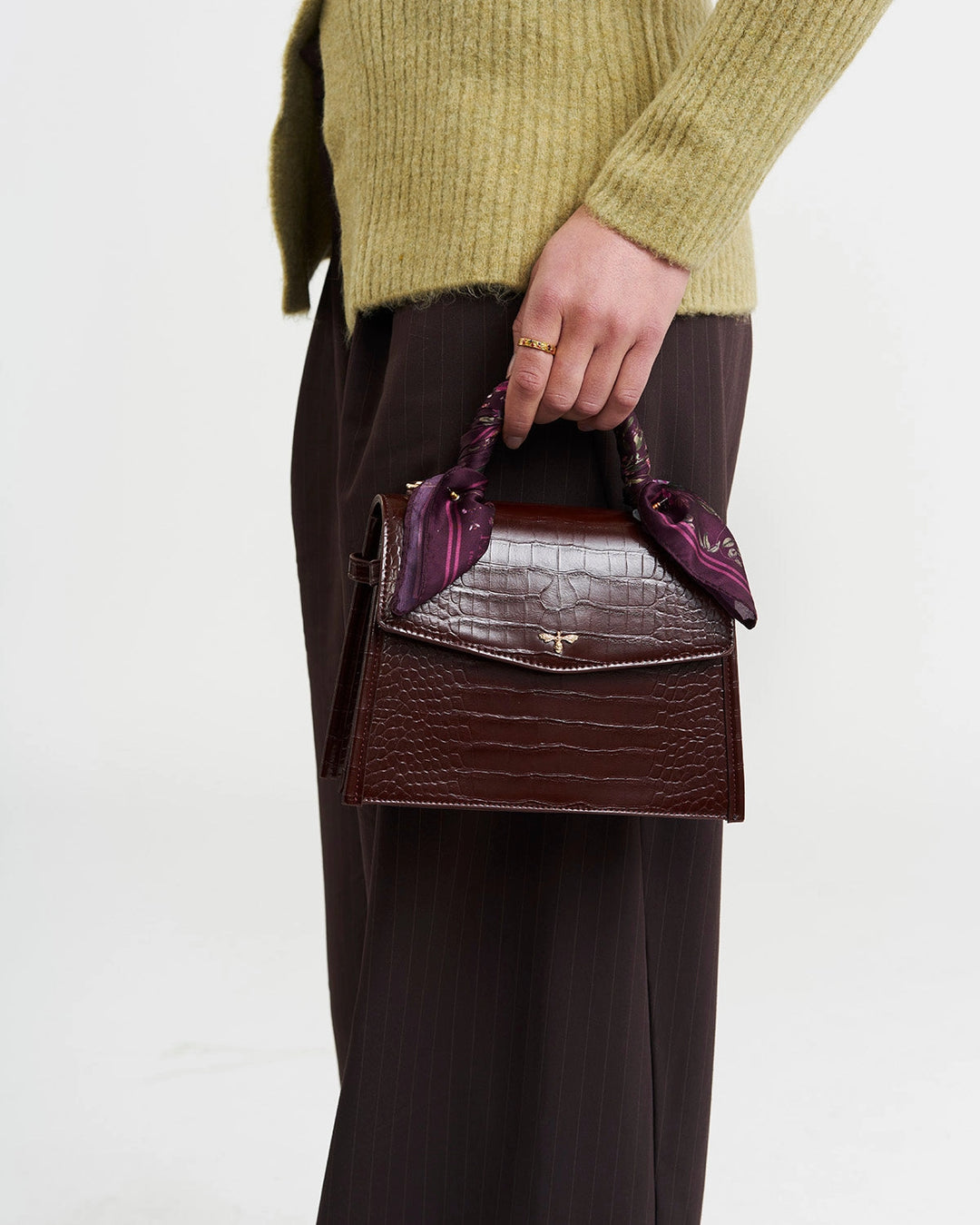 Eliza Small Top Handle Tote in Burgundy Croc