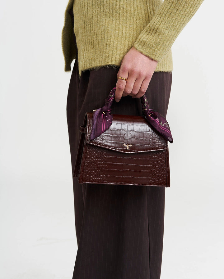 Eliza Small Top Handle Tote in Burgundy Croc