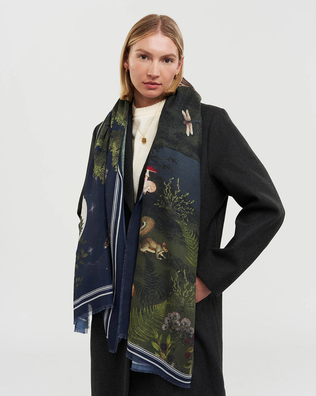 Woodland Meadow Large Scarf in Navy