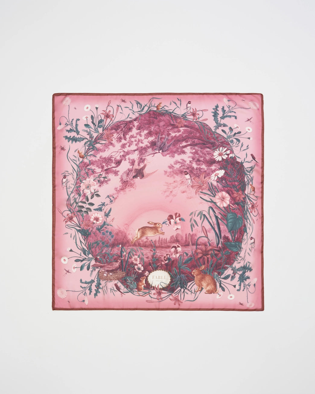 Fable Running Bunny Narrative Burgundy Square Scarf