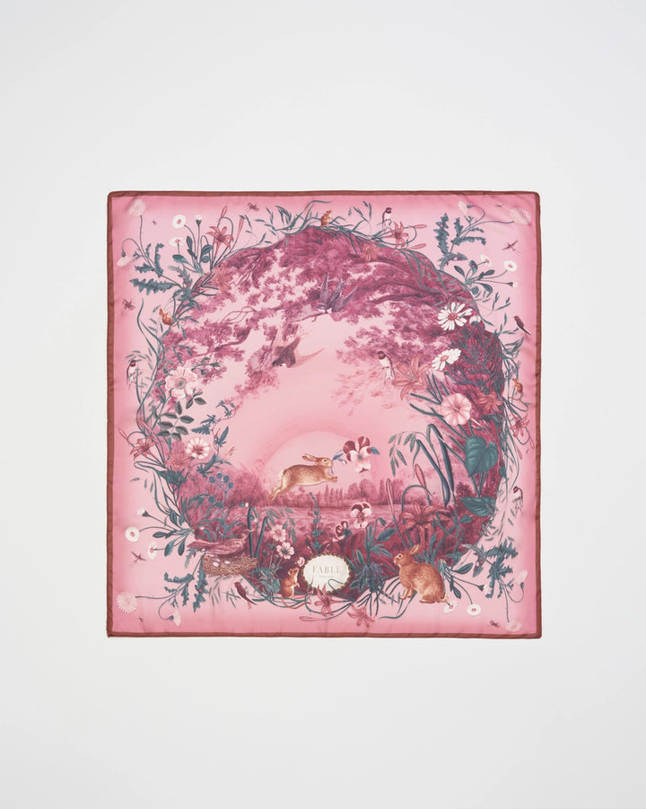 Fable Running Bunny Narrative Burgundy Square Scarf