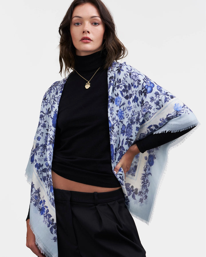 Fable Ditsy Blue Folk Square Scarf