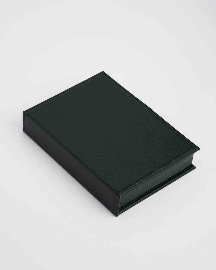 Meadow Scene Embroidered Large Jewelry Box in Forest Green