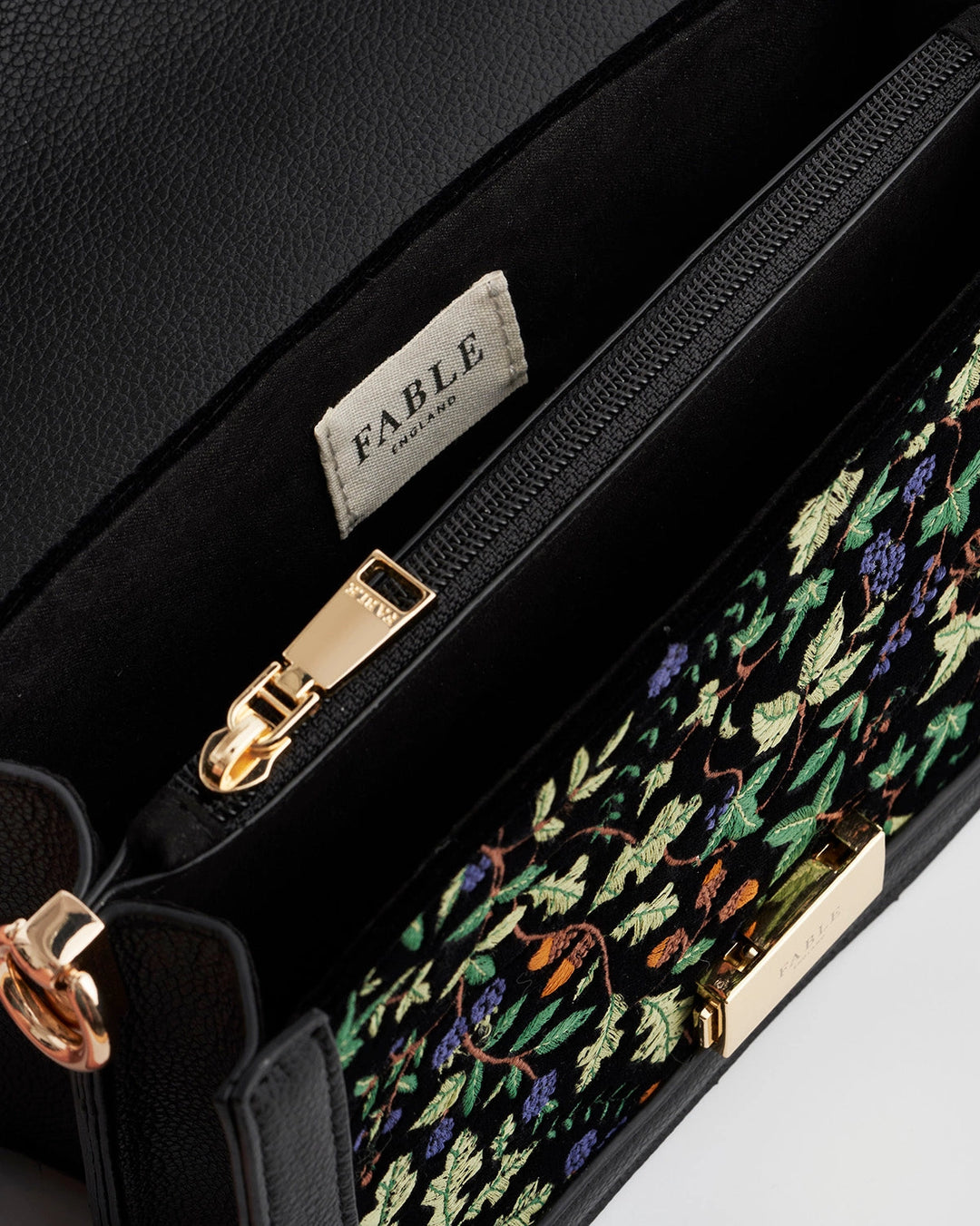 Fable Cathy Black Embroidered Fold Over Bag