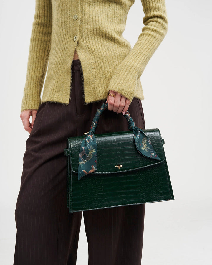 Eliza Top Handle Tote in Forest Green Croc