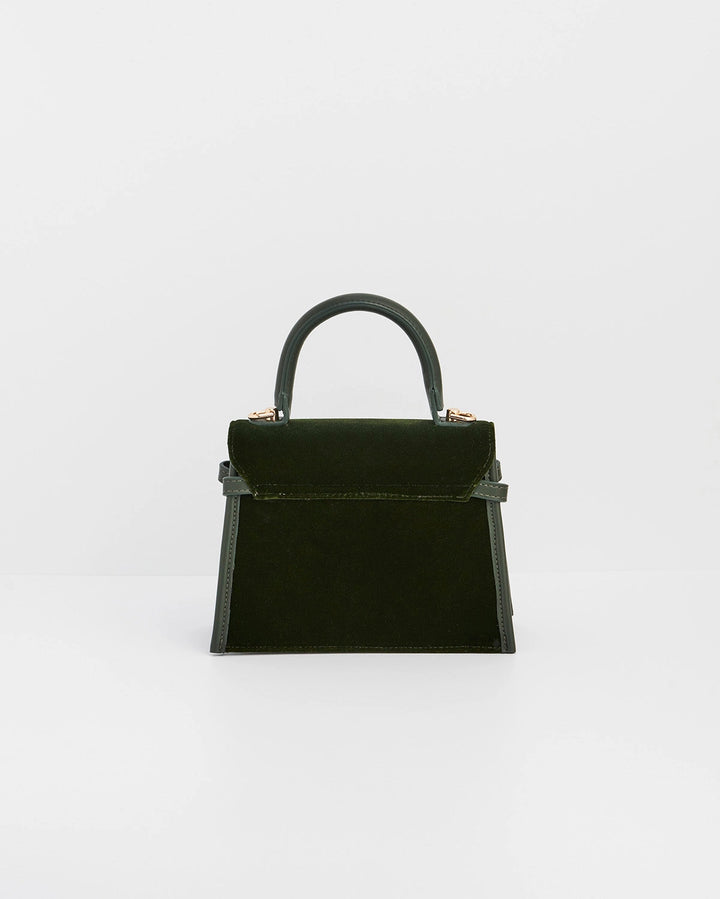 Eliza Wren Embroidered Top Handle Purse in Green Velvet