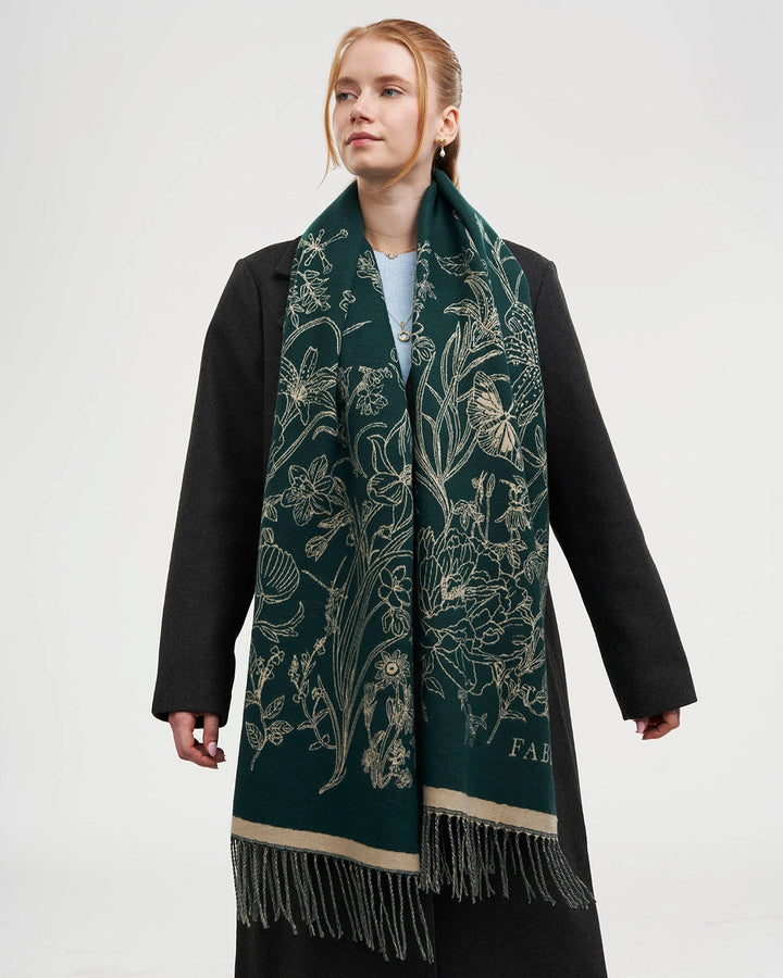 Midnight Garden Long Jacquard Scarf in Green
