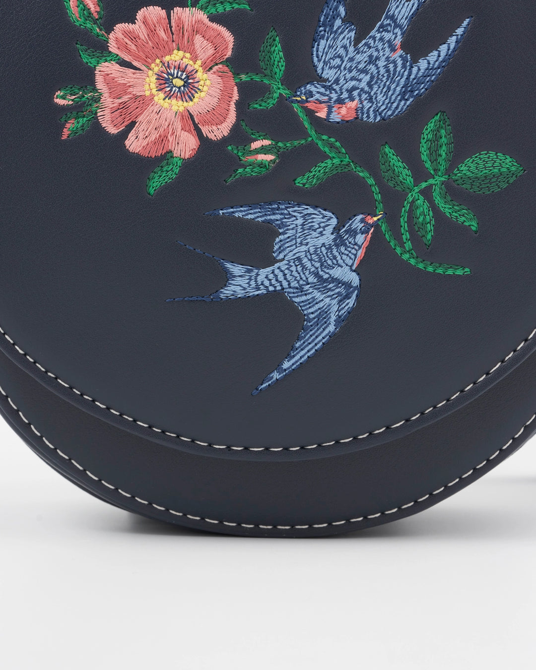 Fable Swooping Swallows Navy Mini Saddle Purse