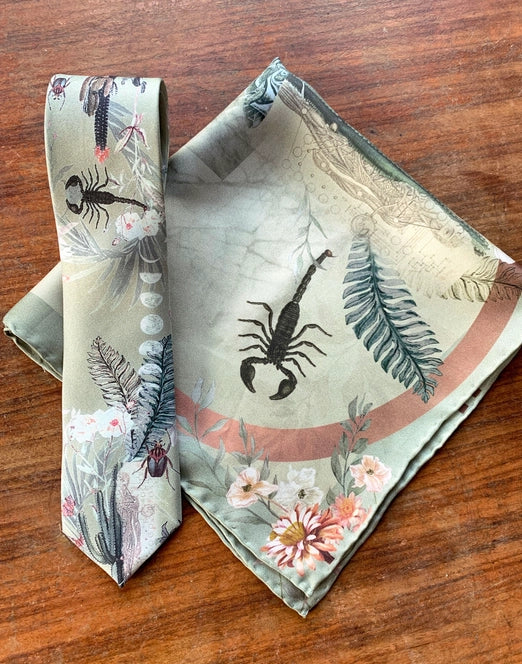 Sage Green Luxury Silk Handkerchief 'Mirage' Desert Print