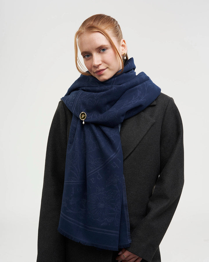 Selene Large Square Jacquard Scarf in Navy