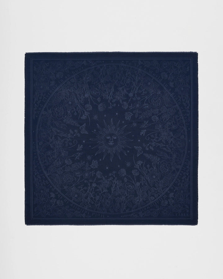 Selene Large Square Jacquard Scarf in Navy