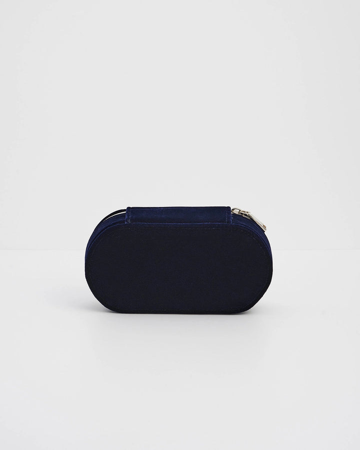 Night Sky Embroidered Oval Jewelry Box in Navy Velvet