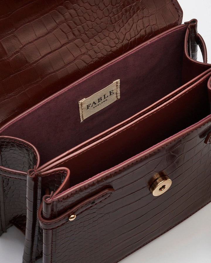 Eliza Small Top Handle Tote in Burgundy Croc