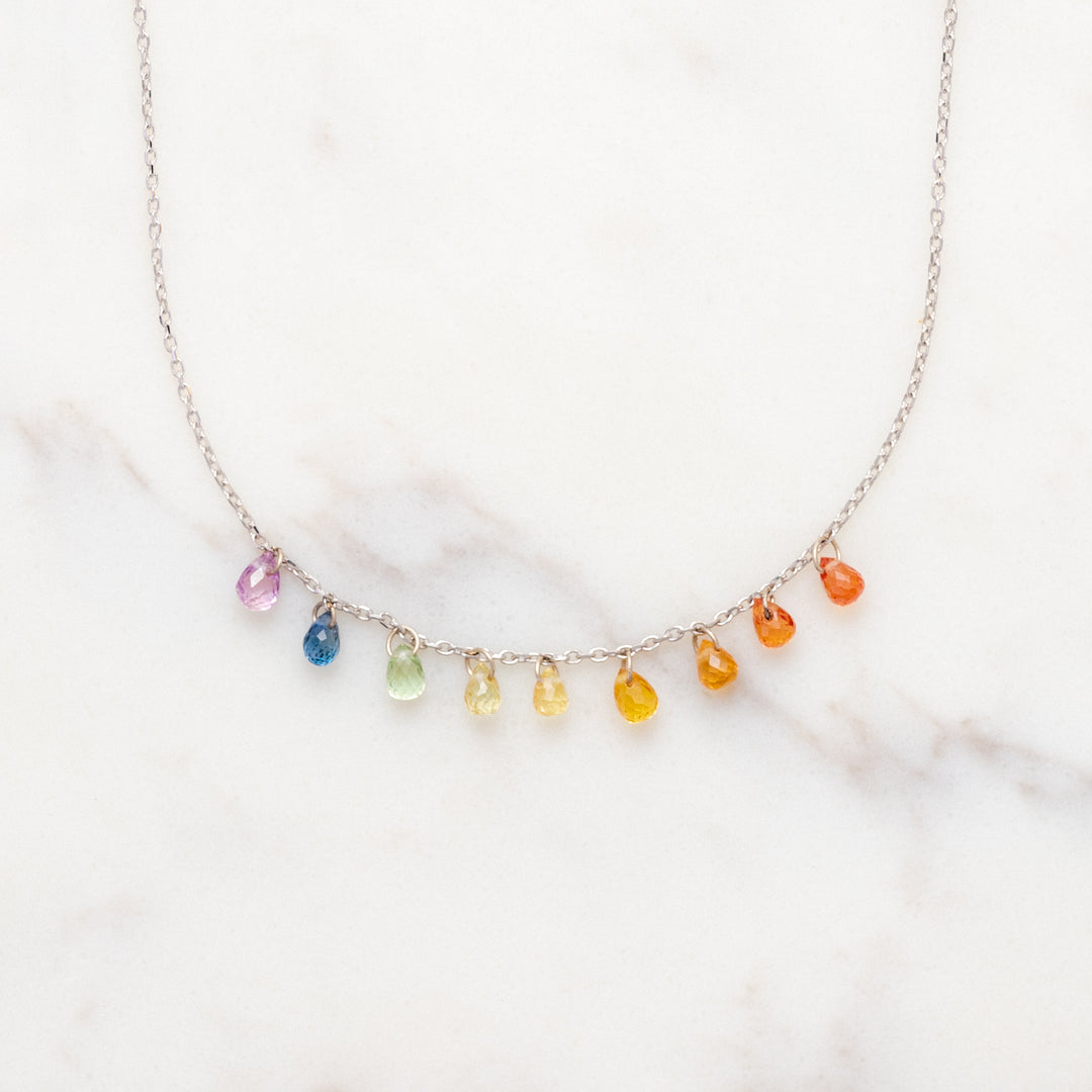 9 Rainbow Sapphire Briolette Necklace